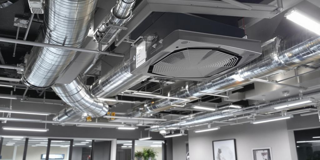 Modern commercial HVAC system in a sleek office environment.